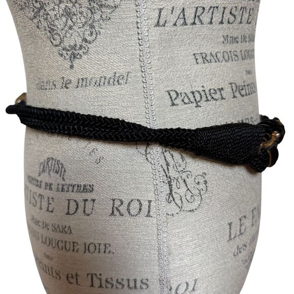 Vintage 80s Motion East Ornate Braided Macrame Belt Black Gold Sz M/L - Picture 5 of 16